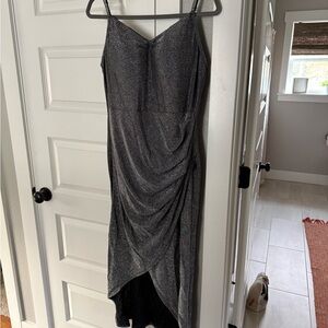 Chic Silver Shimmer High-Low Women's Dress with Built in Shapewear